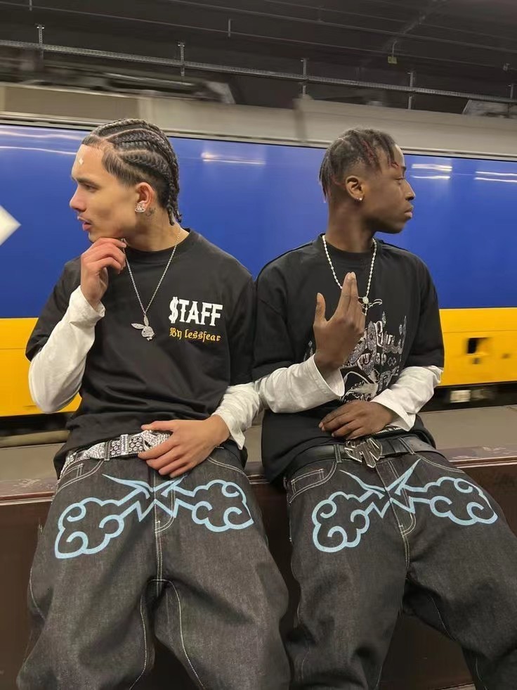 Women's Jeans Straight Star Printed Jeans Womens Loose Denim Pants Blue Washed Cargo Pants Y2k Retro High Street Fashion High Waist Jeans 230325