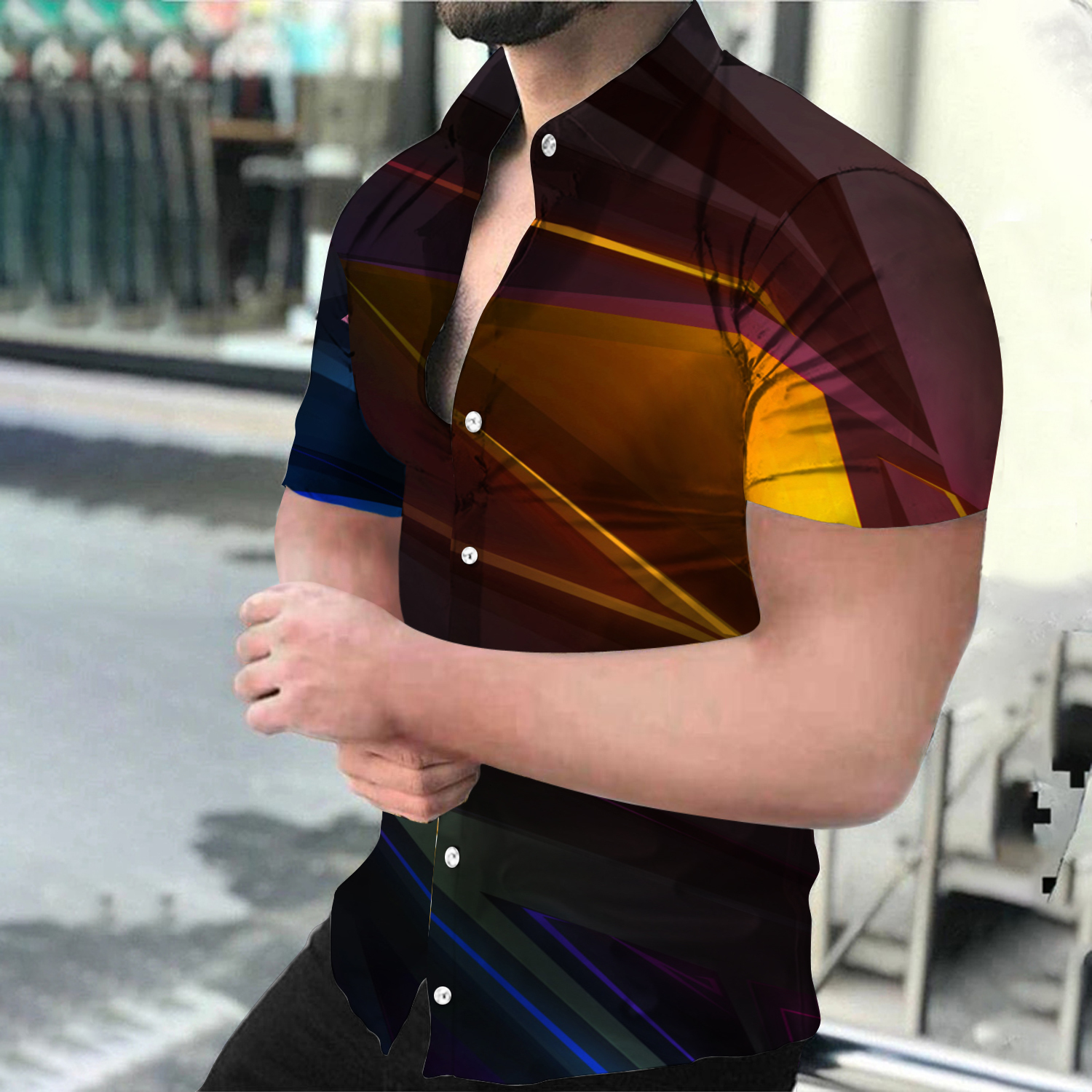 Men's Casual Shirts Summer Fashion Men's Social shirts Turn-down Collar Buttoned Shirt Casual Starry Sky Print Short Sleeve Tops Mens Clothi