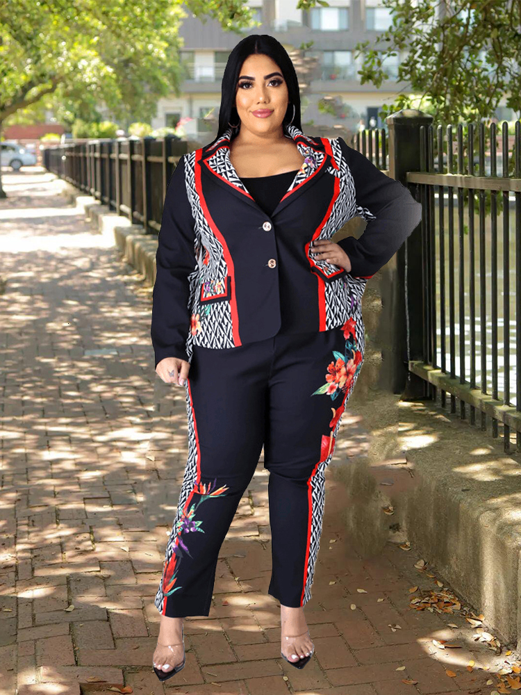 Women's Two Piece Pants Plus Size Women Clothing Two Piece Set Top and Pants Elegant Ladies Office Long Sleeve Blazer Suit Bulk Items Wholesale L