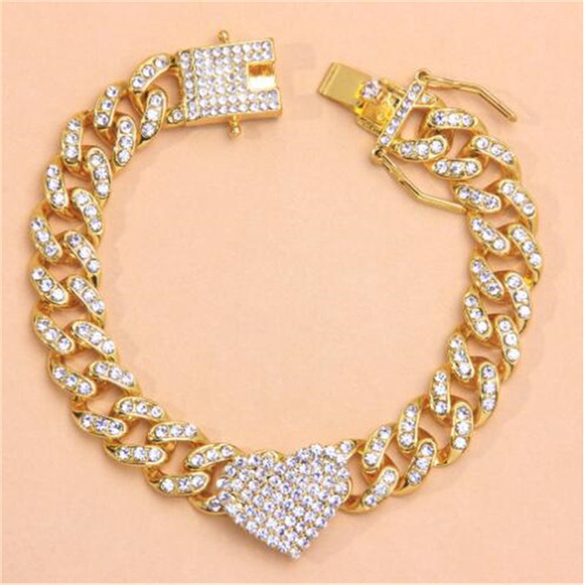 New Fashion Anklets Hip Hop Crystal Heart-Shaped Anklet For Women Bracelet Men Miami Cuban Link Chunky Wholesale Foot Chain Iced Out