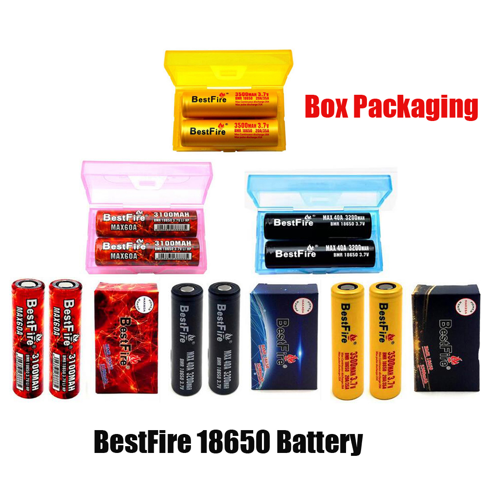 Authentic Bestfire BMR IMR 18650 Li-ion Battery 3100mAh 60A 3200mAh 3000mAh 3500mAh 40A 3500mAh 35A 3.7V Rechargeable Lithium for E-cigs Vape Mod With Box Packaging
Authentic Bestfire BMR IMR 18650 Li-ion Battery 3100mAh 60A 3200mAh 3000mAh 3500mAh 40A 3500mAh 35A 3.7V Rechargeable Lithium for E-cigs Vape Mod With Box Packaging