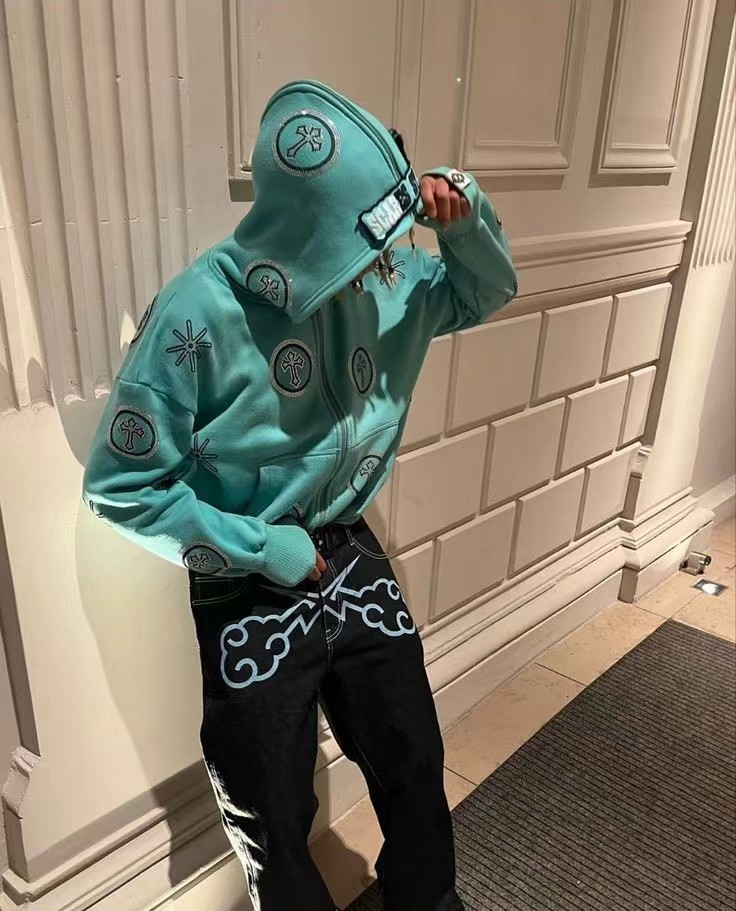 Women's Jeans Straight Star Printed Jeans Womens Loose Denim Pants Blue Washed Cargo Pants Y2k Retro High Street Fashion High Waist Jeans 230325