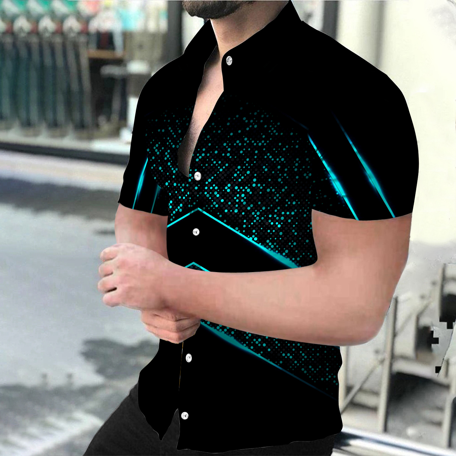 Men's Casual Shirts Summer Fashion Men's Social shirts Turn-down Collar Buttoned Shirt Casual Starry Sky Print Short Sleeve Tops Mens Clothi