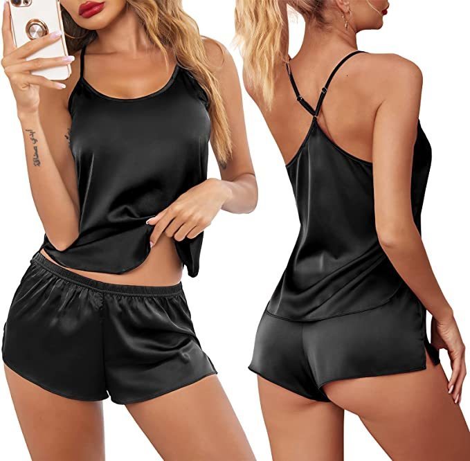 Women's Sleepwear Women's Sleepwear Sexy Lace Satin Pajama Sets Nightwear Sleeveless TopsShorts 2 Pcs Sets Pyjama Sets For Women Pijama 2303