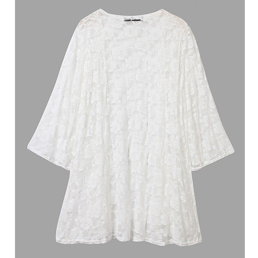 Women's Blouses Shirts Elegant Vintage Kimono Cardigan Women's Lace Shirt Embroidered Beach Sunscreen Clothing Cardigan Plus Size Blouse Wom