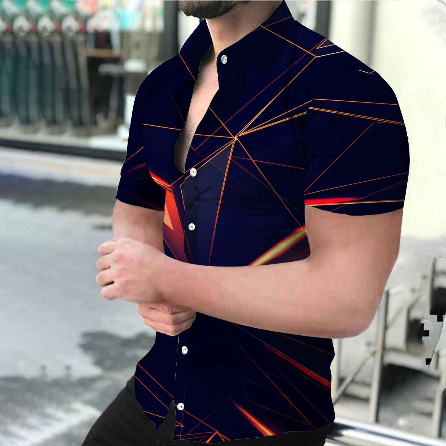 Men's Casual Shirts Summer Fashion Men's Social shirts Turn-down Collar Buttoned Shirt Casual Starry Sky Print Short Sleeve Tops Mens Clothi