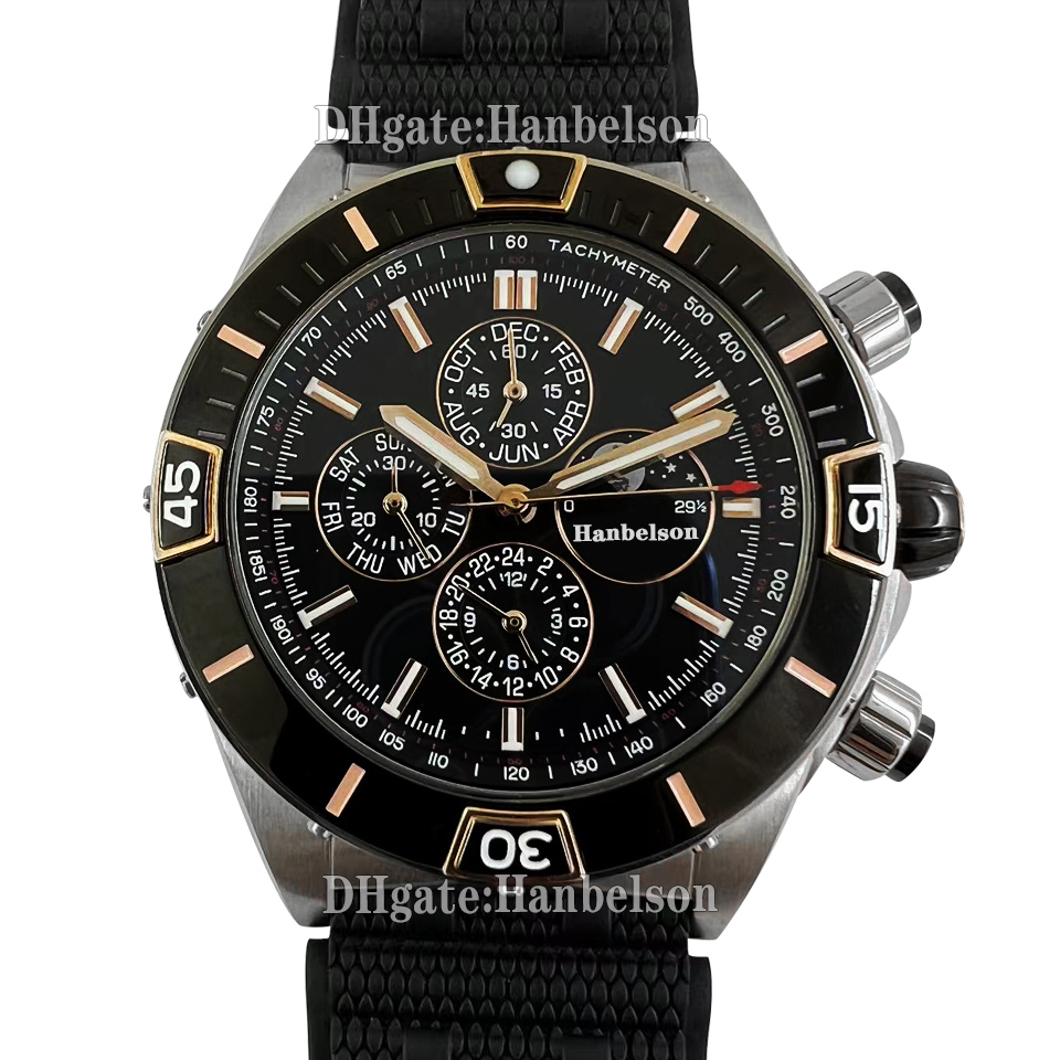 Mens Watch Luminous Black Luminous dial Automatic movement Multifunctional Sapphire glass Heavy Steel Case Rubber Bracelet Designer Male wristwatch 44mm