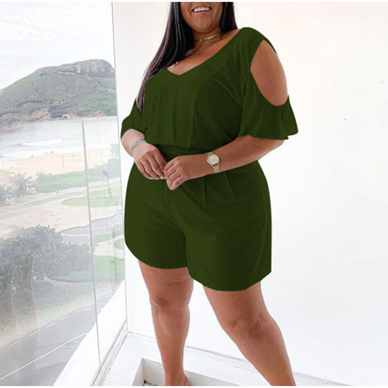 Women's Plus Size Jumpsuits Rompers Cold Shoulder Shorts Jumpsuit 4XL Summer Casual V Neck Short Sleeve Romper Womens Beach Playsuit Mom Loose Lo