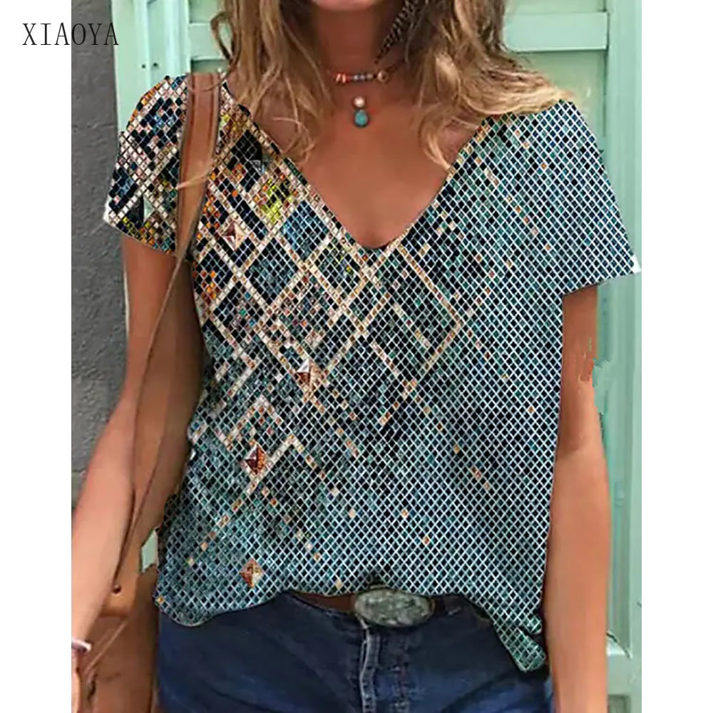 Women's T-Shirt Women's T-shirt Summer Fashion 3D Printed T Shirts V-Neck Sexy Streetwear Short Sleeves Tees Ladies Clothing 6XL 230325