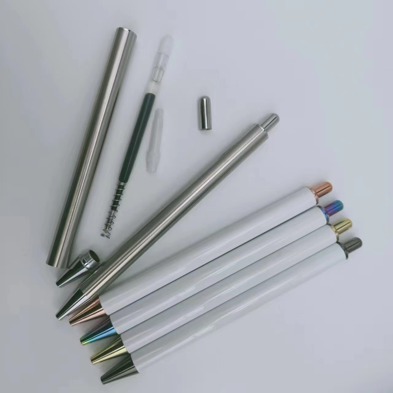 Solid Pure White Metal Pen Blank Retractable No Clip Printing Epoxy Resin Glittering Vinyl UV Dtf Wrap Diy Gifts Gel ink Pens Straight stainless steel