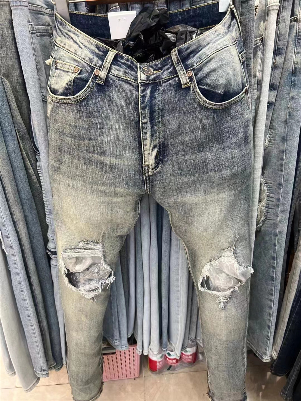 Men's Jeans Slim Skinny Stretch Denim Light Blue Flex Thoughout Jean Ripped Pleat Jean Streetwear Tapered Pant Men Motorcycle Pant Jeans Men 2303