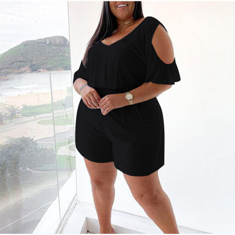 Women's Plus Size Jumpsuits Rompers Cold Shoulder Shorts Jumpsuit 4XL Summer Casual V Neck Short Sleeve Romper Womens Beach Playsuit Mom Loose Lo