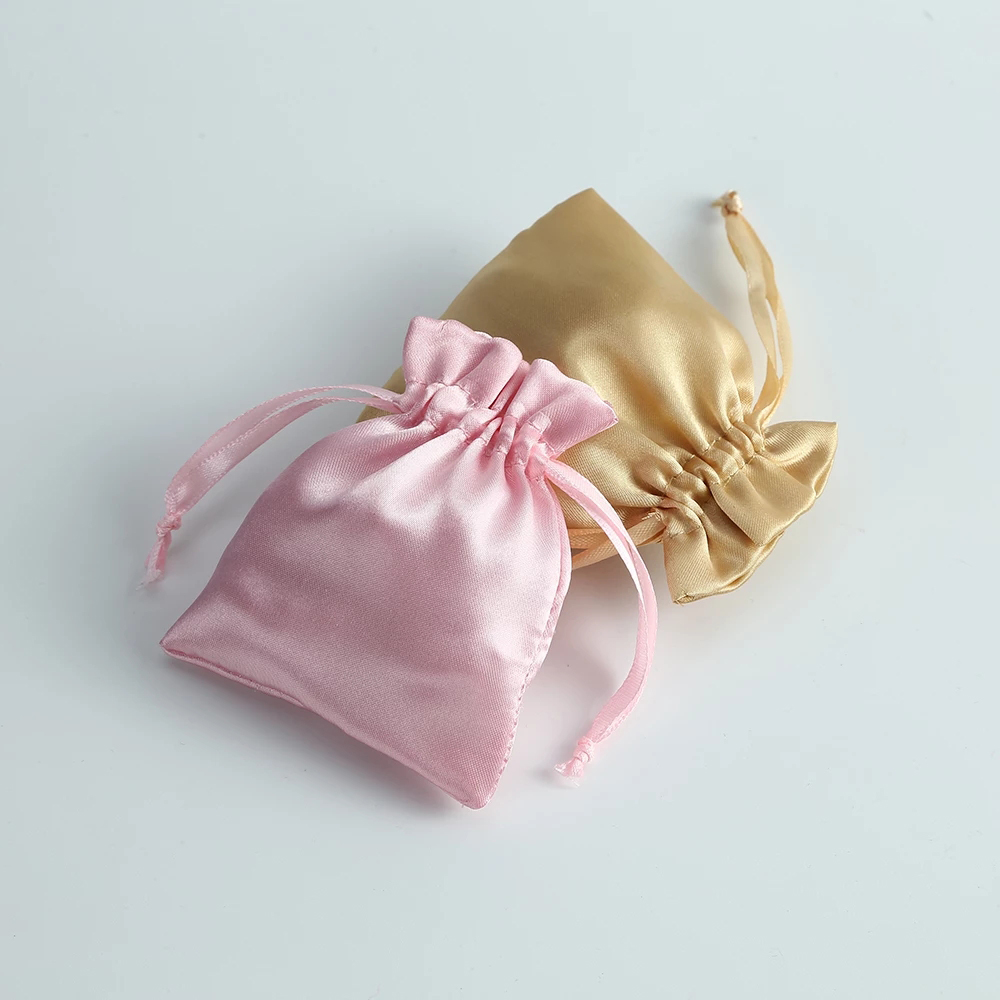 50pcs Pink Satin Drawstring Bag Small Jewelry Pouch Package Storage Wedding Party Gift Packing Pouches for Womens Baby Shower