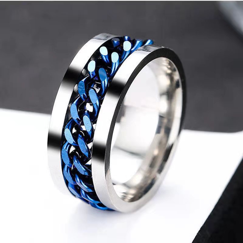 Stainless Steel Rotatable Chain Ring for Women Men Black Gold Anti-Allergy Titanium Steel Finger Mens Rings Punk Hip Hop Style Wholesale Price