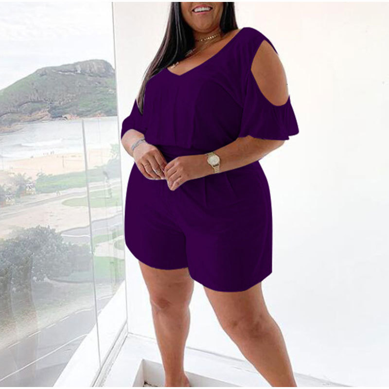 Women's Plus Size Jumpsuits Rompers Cold Shoulder Shorts Jumpsuit 4XL Summer Casual V Neck Short Sleeve Romper Womens Beach Playsuit Mom Loose Lo