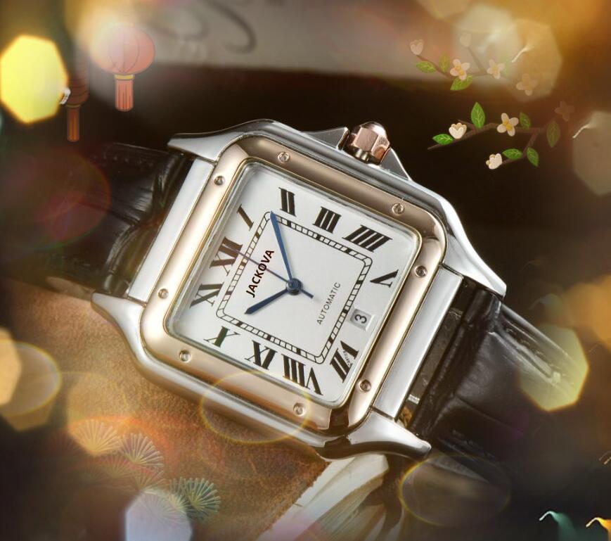 Rose gold Square quartz watch lovers men rose gold silver tank series luxury genuine leather belt business needle Sapphire lens Analog Casual Wristwatch gifts