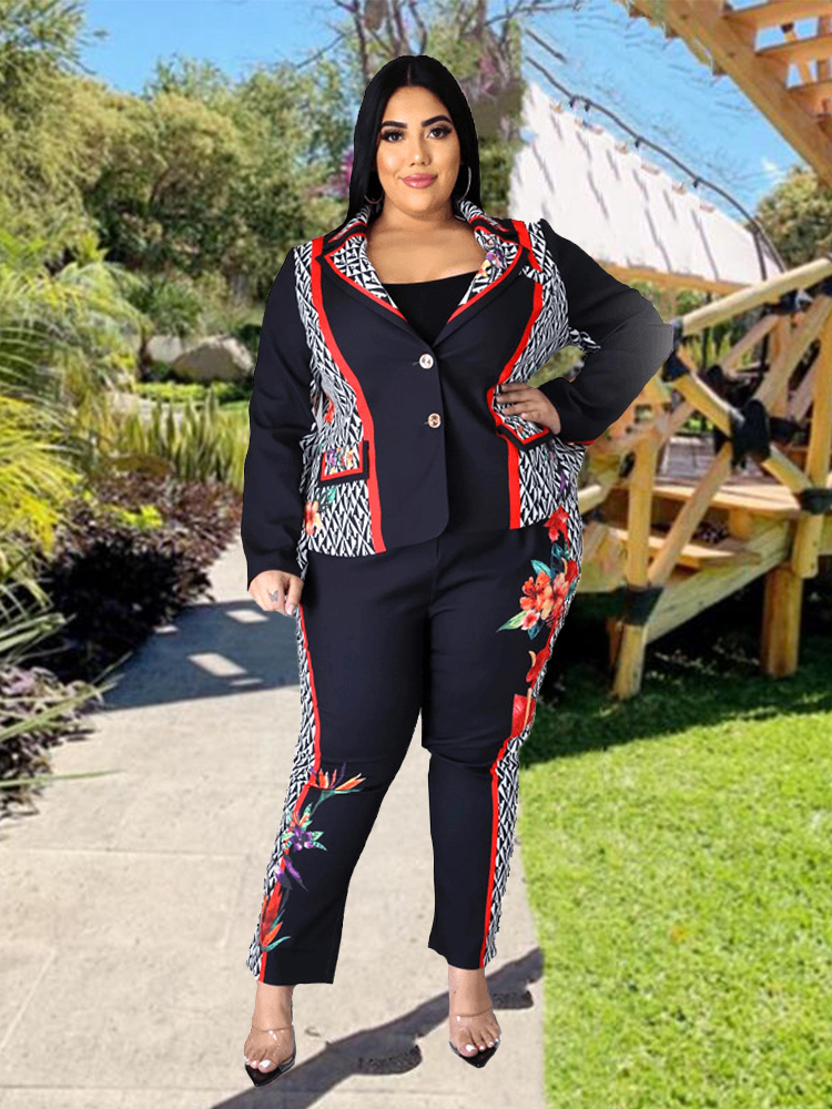 Women's Two Piece Pants Plus Size Women Clothing Two Piece Set Top and Pants Elegant Ladies Office Long Sleeve Blazer Suit Bulk Items Wholesale L