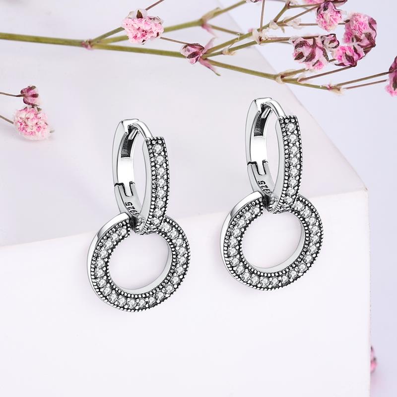 The New Popular 925 Sterling Silver Glittering Earrings Are Suitable For Women's Circular Circle Earrings Jewelry Gift Fashion Accessories