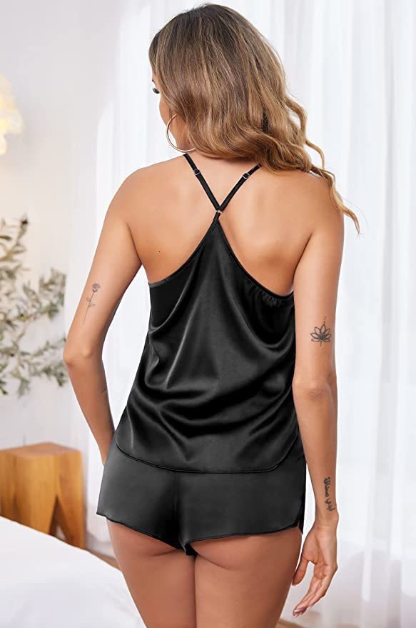 Women's Sleepwear Women's Sleepwear Sexy Lace Satin Pajama Sets Nightwear Sleeveless TopsShorts 2 Pcs Sets Pyjama Sets For Women Pijama 2303