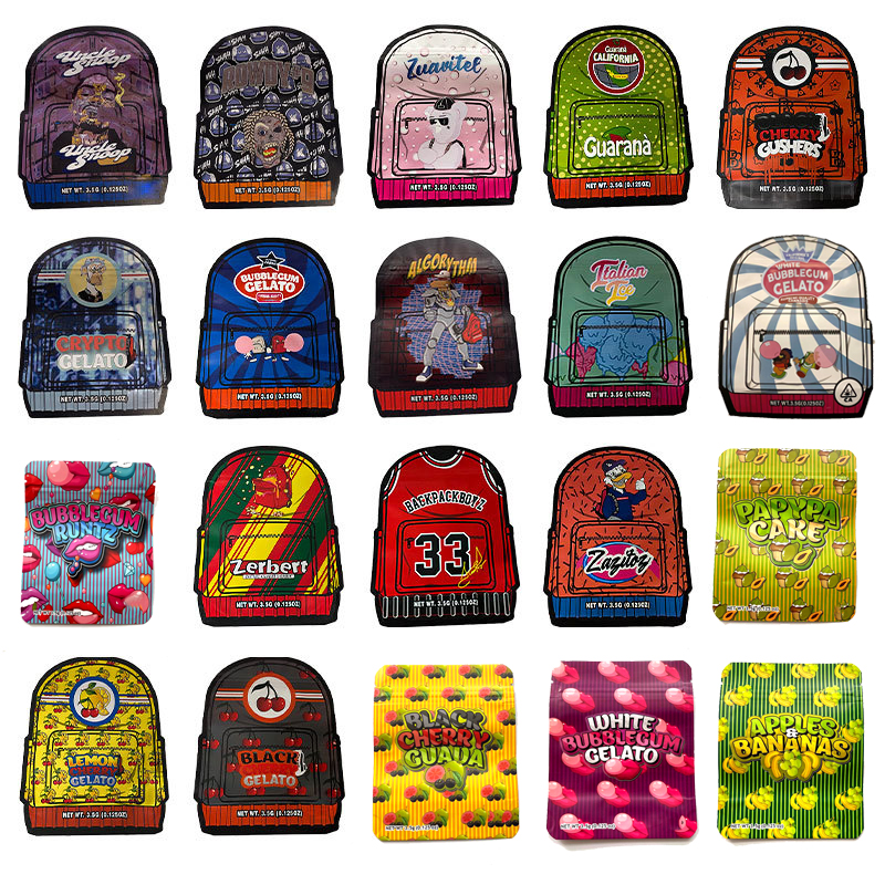 Unique Backpack Shape Mylar Bags 3.5g Edibles Packaging Boyz Black Lemon Cherry Blue Guauana California Gelato Stand Up Pouch Case
Unique Backpack Shape Mylar Bags 3.5g Edibles Packaging Boyz Black Lemon Cherry Blue Guauana California Gelato Stand Up Pouch Case