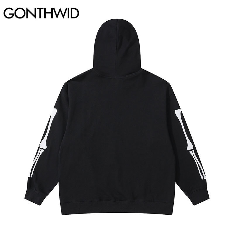 Men's Hoodies Sweatshirts GONTHWID Hip Hop Hoodie Sweatshirt Streetwear Earth Skeleton Print Punk Gothic Hooded Winter Harajuku Cotton Pullover B