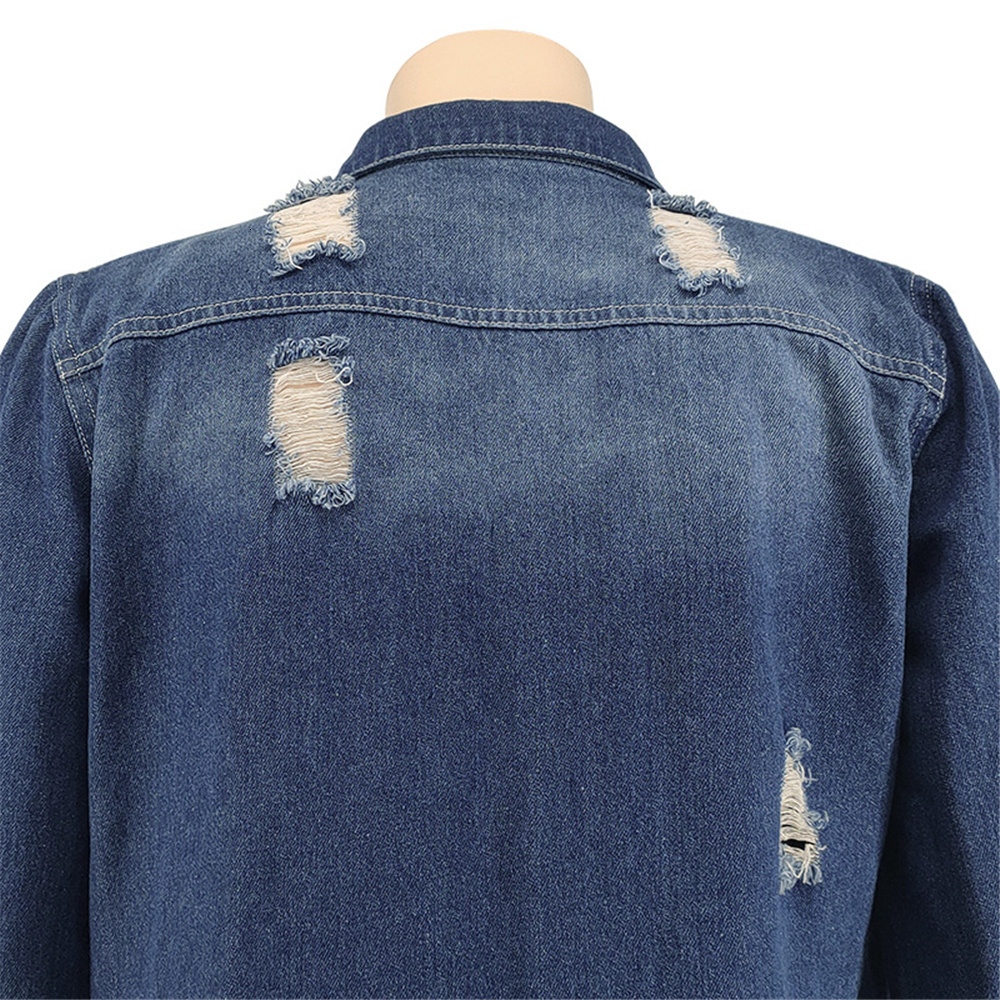 Women's Plus Size Outerwear Coats Street Wear Fashion Plus Size Women's Jacket 4xl 5xl Cardigan Tassel Pocket Ripped Sexy Denim Trench Coat 