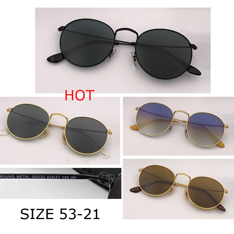 wholesale Top quality round metal Sunglass designer Mens circle flash mirrored classic Sunglasses 53mm Women Fashion Famous Brand uv400 Eyewear Gafas de sol