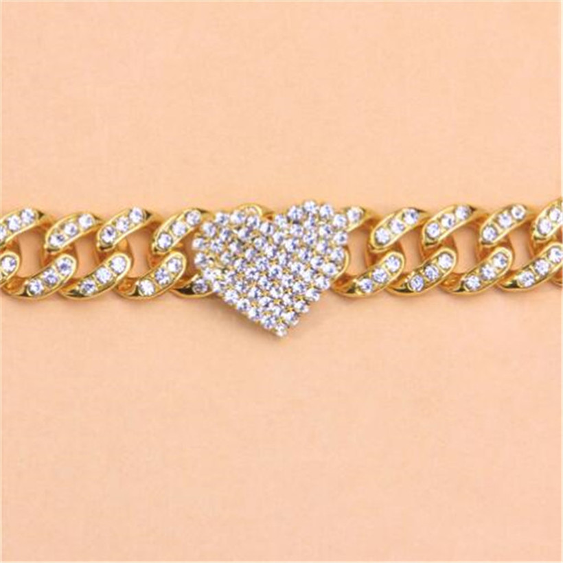 New Fashion Anklets Hip Hop Crystal Heart-Shaped Anklet For Women Bracelet Men Miami Cuban Link Chunky Wholesale Foot Chain Iced Out