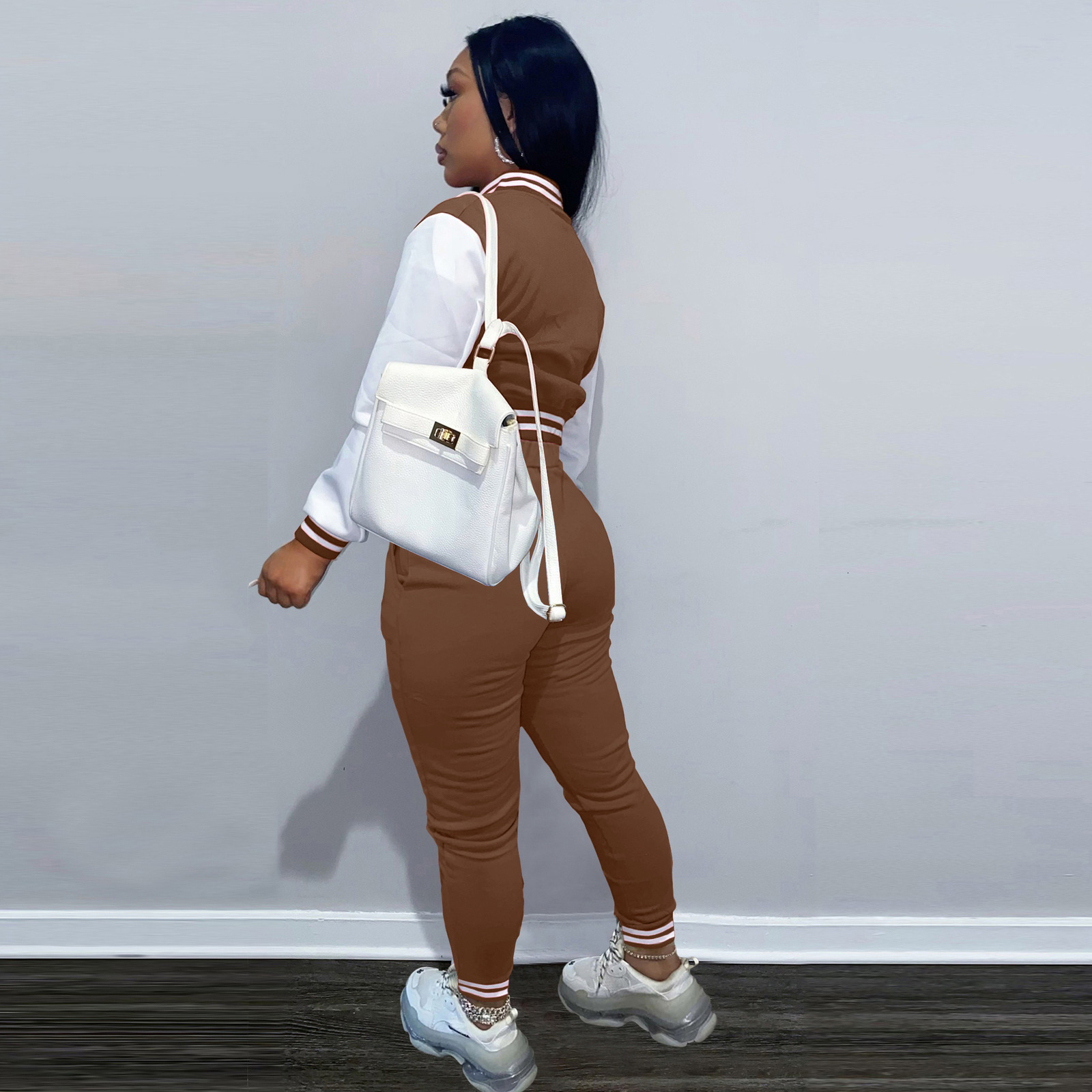 Women's Two Piece Pants Fall Winter Two Piece Tracksuit Gym Fitness Baseball Sportswear Uniform Jogger Jacket Sweatsuit Set 230325