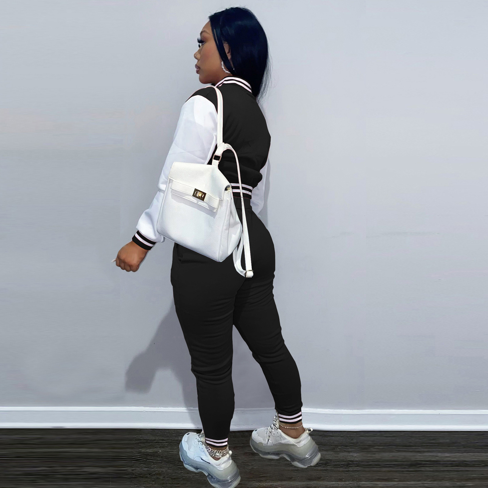 Women's Two Piece Pants Fall Winter Two Piece Tracksuit Gym Fitness Baseball Sportswear Uniform Jogger Jacket Sweatsuit Set 230325