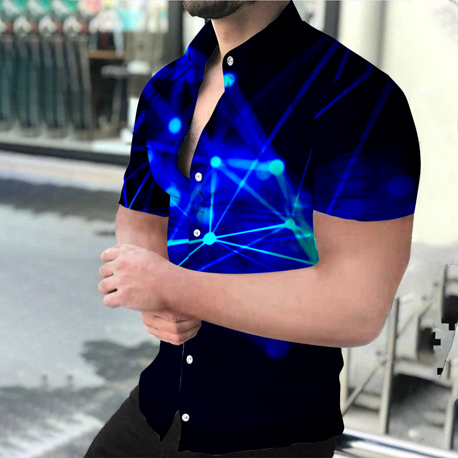 Men's Casual Shirts Summer Fashion Men's Social shirts Turn-down Collar Buttoned Shirt Casual Starry Sky Print Short Sleeve Tops Mens Clothi