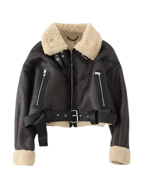 Women's Jackets KPYTOMOA Women Fashion Thick Warm Faux Shearling Jacket Coat Vintage Long Sleeve Belt Hem Female Outerwear Chic Tops 230325