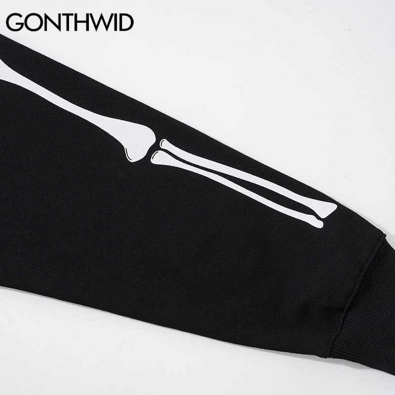 Men's Hoodies Sweatshirts GONTHWID Hip Hop Hoodie Sweatshirt Streetwear Earth Skeleton Print Punk Gothic Hooded Winter Harajuku Cotton Pullover B