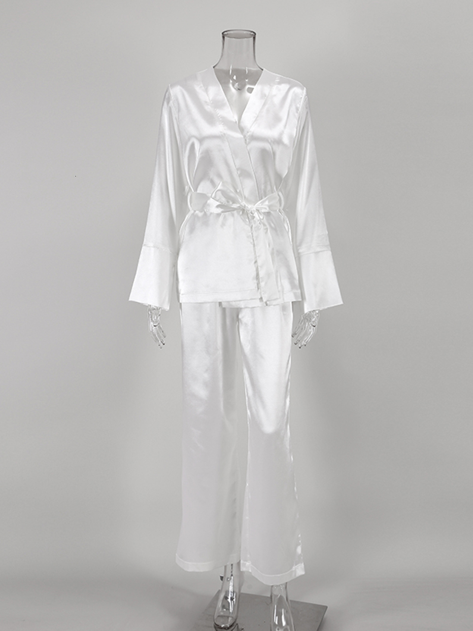 Women's Sleepwear Solid Color Pajamas For Women Robe Sets Full Sleeves Women's Home Clothes Trouser Suits Satin Nightgowns Spring Loungewear