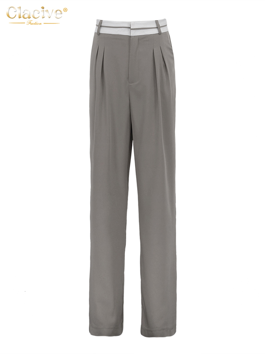 Women's Pants Capris Clacive Elegant Loose Gray Office Women Pants Fashion High Waist Straight Trousers Casual Chic Spliced Full Length Female Pa