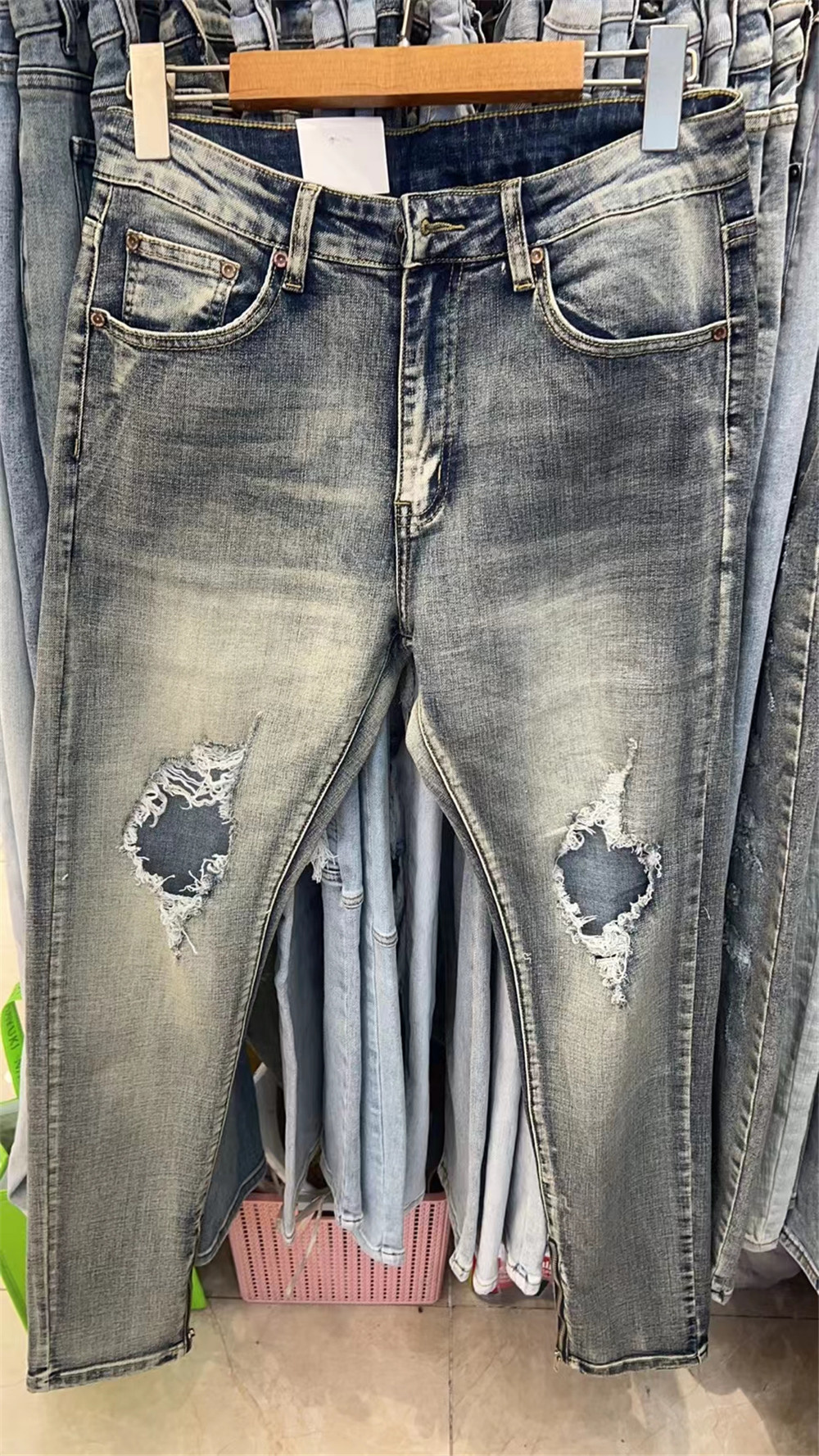 Men's Jeans Slim Skinny Stretch Denim Light Blue Flex Thoughout Jean Ripped Pleat Jean Streetwear Tapered Pant Men Motorcycle Pant Jeans Men 2303