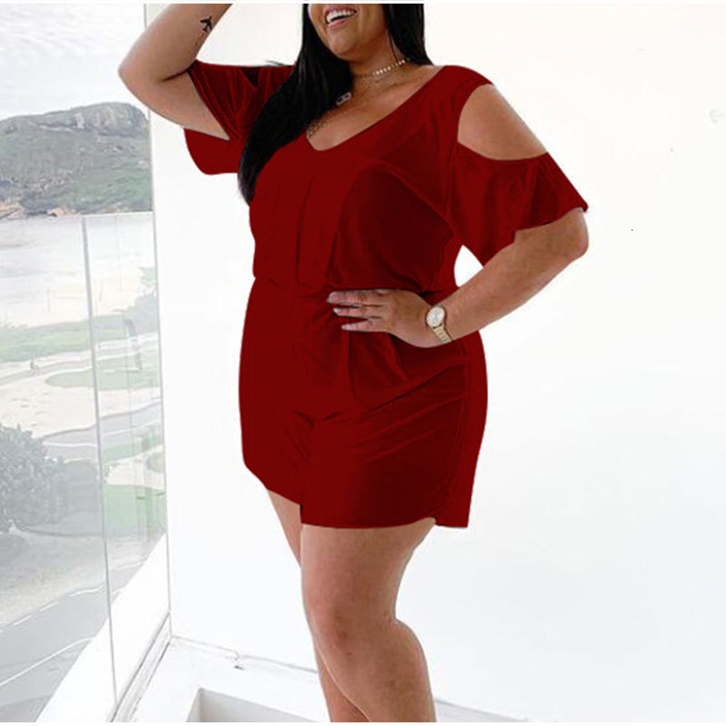 Women's Plus Size Jumpsuits Rompers Cold Shoulder Shorts Jumpsuit 4XL Summer Casual V Neck Short Sleeve Romper Womens Beach Playsuit Mom Loose Lo