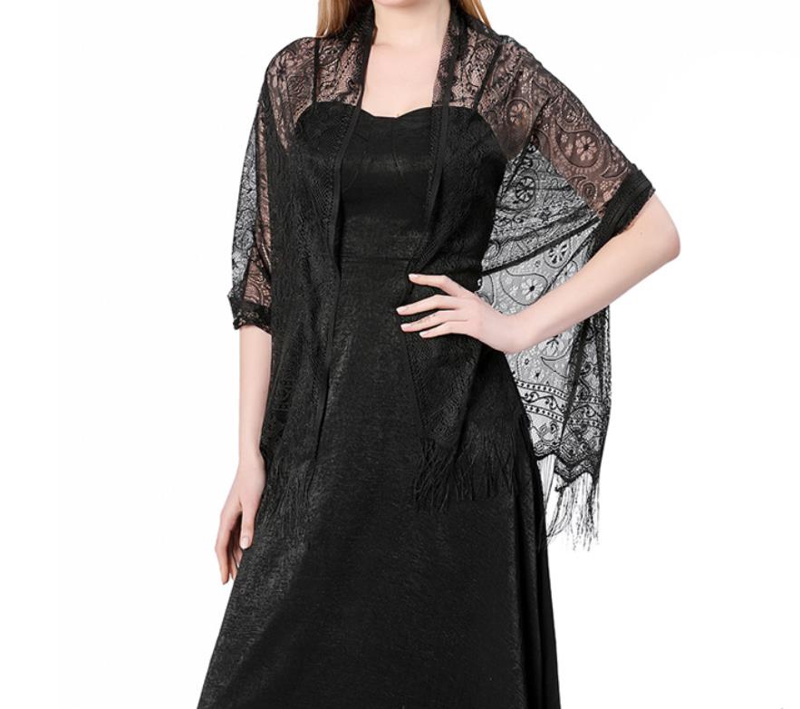 Women's Lace Shawls Wraps Others Apparel Formal Evening Party Dress Floral Lightweight Fringe Stole Bride Bridesmaid Veil for Wedding