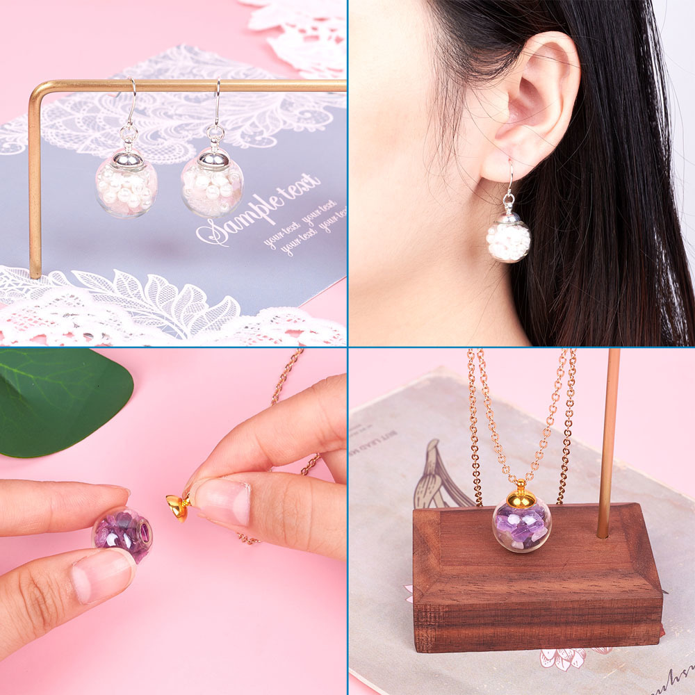 Charms 60Pcsbox Clear Glass Bottle Charms Mini Globe Ball Empty Bottles Pendant with Cap Bail For Jewelry Making DIY Earring Necklace 230325
