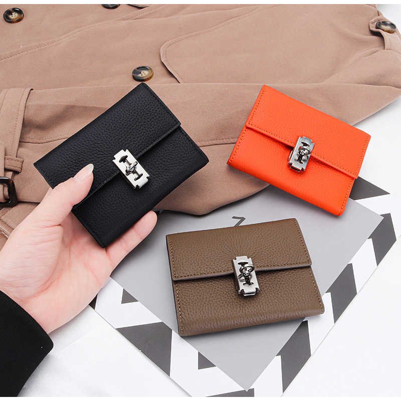 Wallets Korean Niche Brand Short Genuine Leather Simple Wallet Zipper Exquisite Wallet Portable Card Holder Coin Purse Wallets for Women G230327
