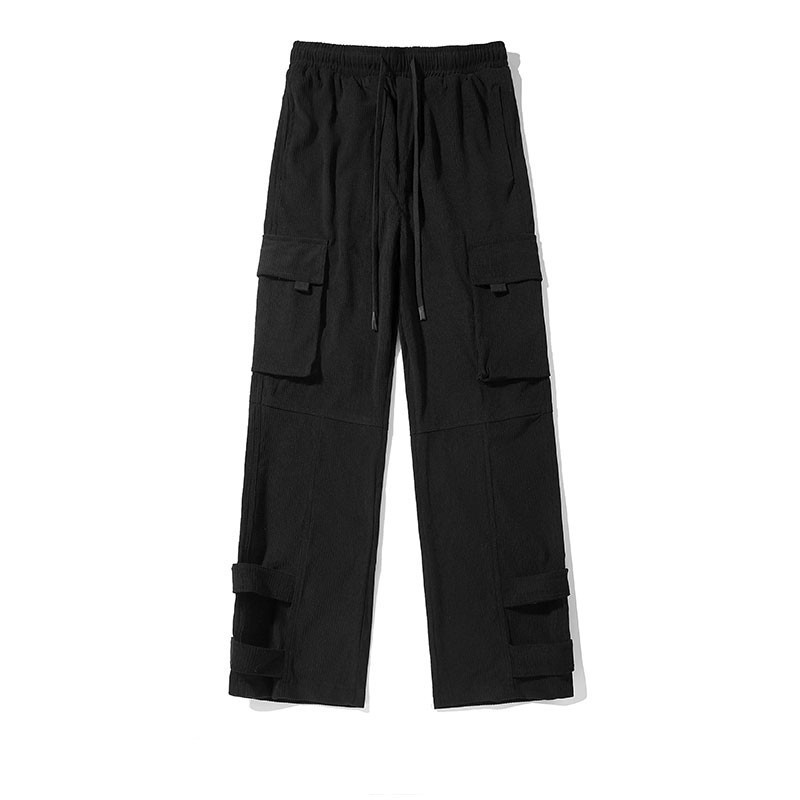 Men's Pants Autumn Winter Men's Parachute Cargo Pants Corduroy Casual Long Trousers Multi-pockets Military Fashion Oversize Pants Black 2303