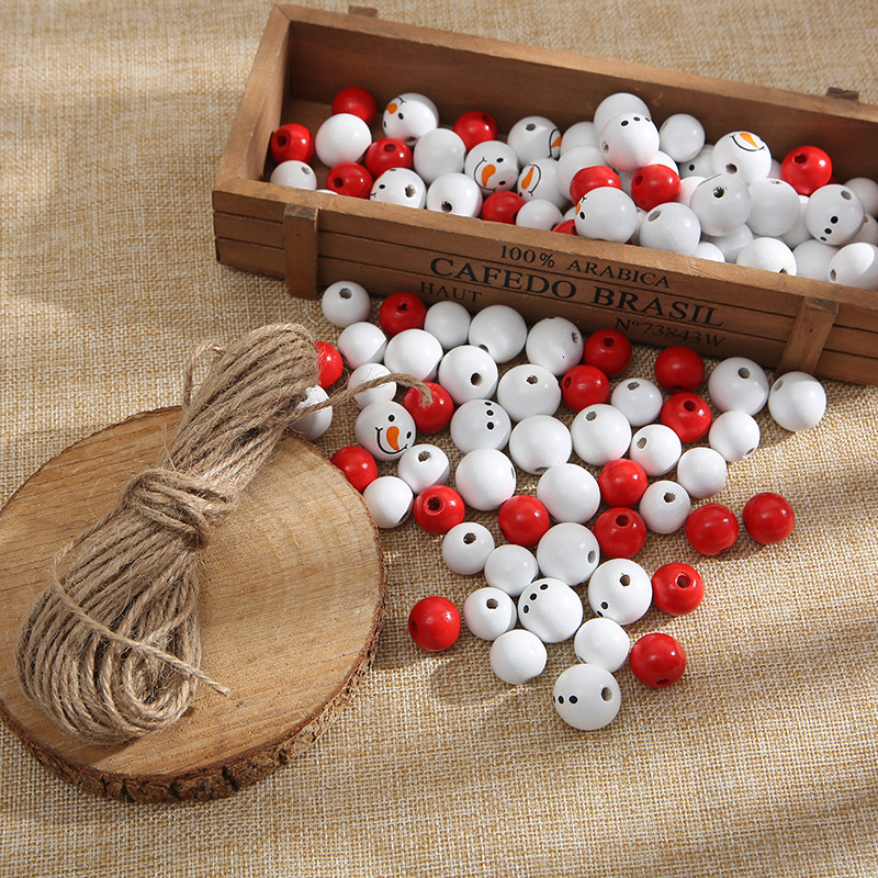 Other 200Pcs Christmas Snowman Wooden Beads Winter Christmas DIY Wreath Party Decoration Custom Crafts Bracelet Jewelry Accessories 230325