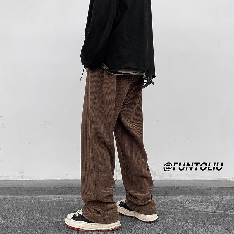 Men's Pants Spring Brown/Black Corduroy Pants Men Fashion Retro Casual Pants Men Streetwear Loose Hip Hop Straight Pants Mens Trousers M-2XL 2303