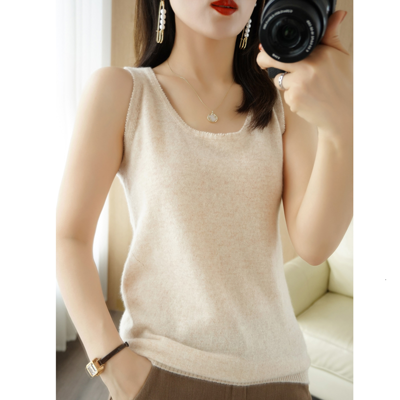 Camisoles Tanks BELIARST 100% Pure Wool Sling Sspring and Autumn Women's Pullover Vest Slim Knit Tops Women's Solid Color T-Shirt 230327