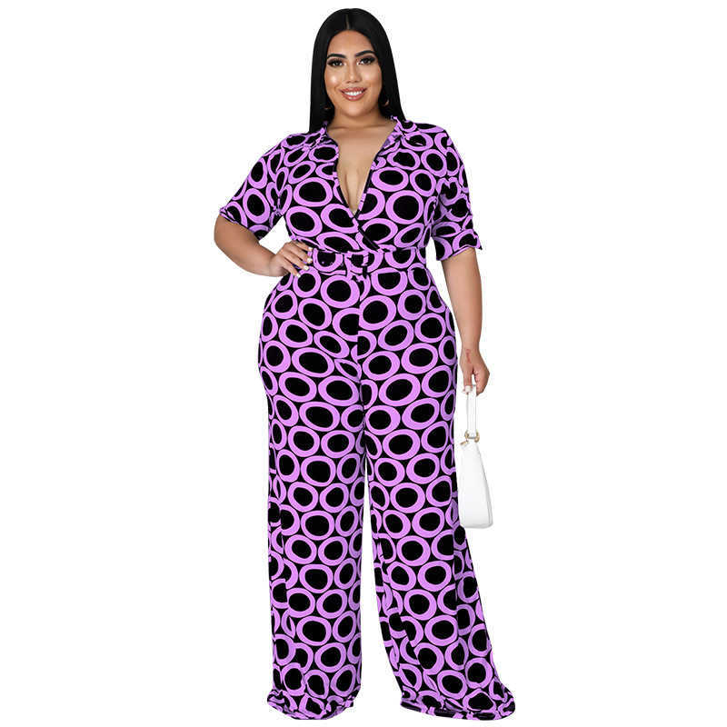women's large 2023 Plus size fashion pantsuit new fashion holiday casual printed multicolor Jumpsuit XL -5XL