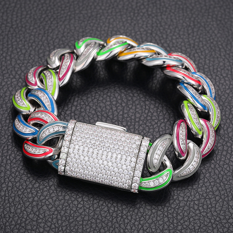 18mm Hip Hop Luminous Cuban Chain Necklace Bracelet Jewelry Set Colorful 18K Real Gold Plated for Men