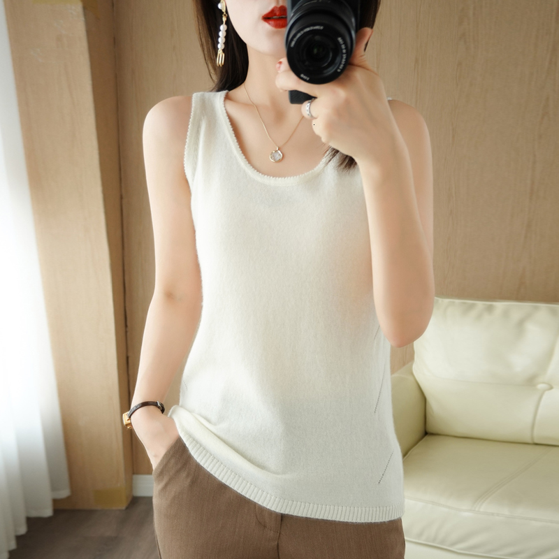Camisoles Tanks BELIARST 100% Pure Wool Sling Sspring and Autumn Women's Pullover Vest Slim Knit Tops Women's Solid Color T-Shirt 230327
