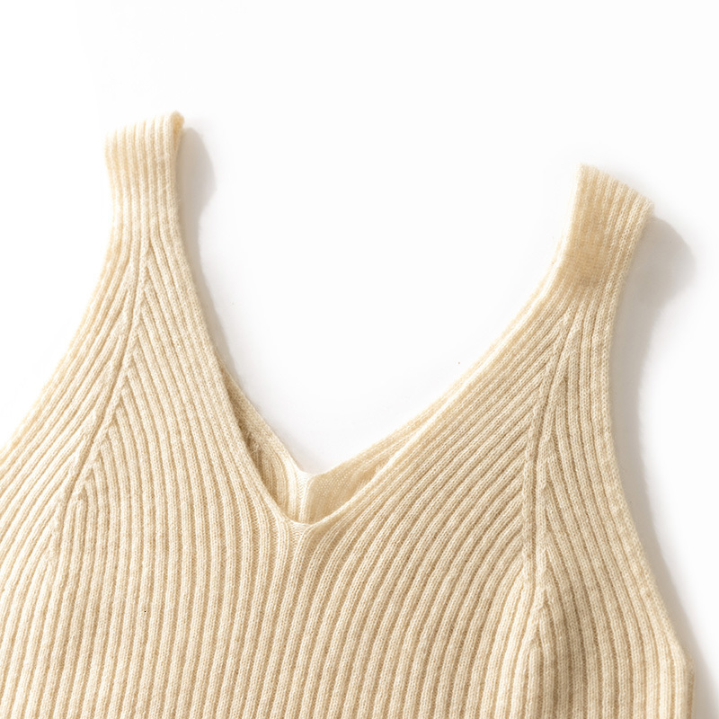Camisoles Tanks Women Sexy 100% Cashmere High Elasticity Vest Crop Fashion Tops O-Neck Tank Soft Warm Ladies Knit Camisole Bottoming 230327