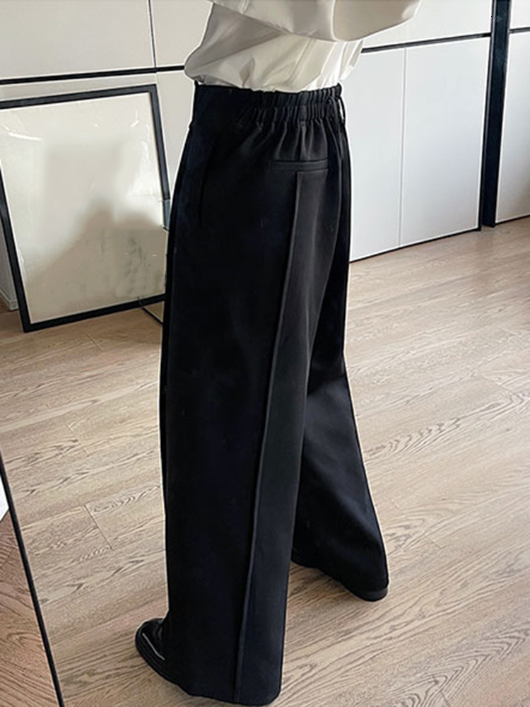 Men's Pants IEFB Men's Casual Wide Leg Trousers Korean Style Personalized Bright Line Decoration Fashionable Elastic Waist Trousers 230327
