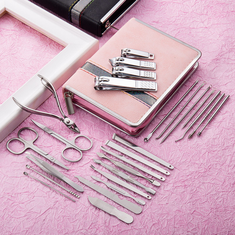 Nail Manicure Set 11-26 Pcs Professional Stainless Steel Nail Clippers Manicure Set Cutter Scissor Cuticle Nipper Nail Tools Set Travel Case Kit 23032